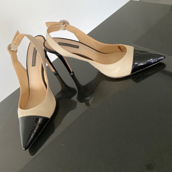 Nina Armando Lacey Pointed Toe Slingback Patent Heels Size 37 Pumps WOMENS Shoes - Picture 4 of 8